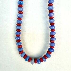 Cobalt and Coral, opal beaded necklace. Handmade 17”